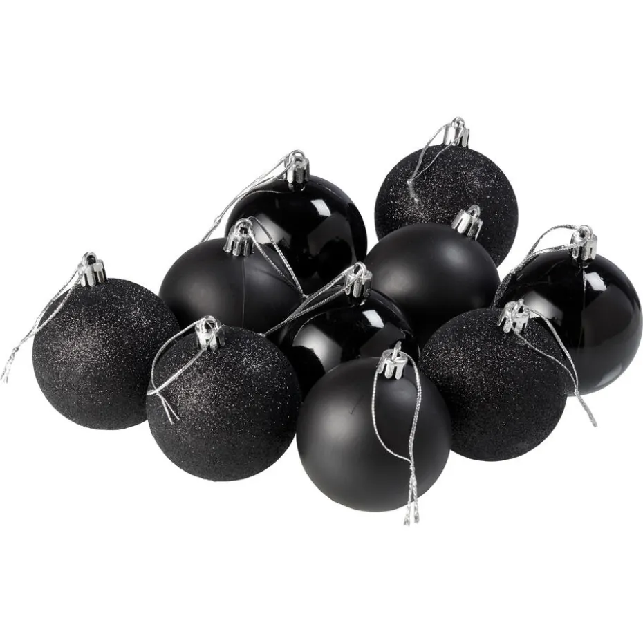 Kerstbal Zwart 10 Stuks